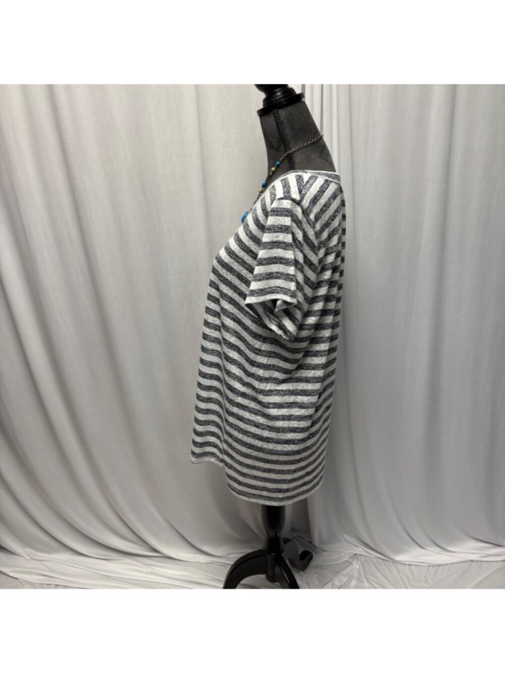 Bobeau Michelle Side Tie Knit Top Indigo Womens Size XL Striped Short Sleeve NEW - Picture 3 of 8